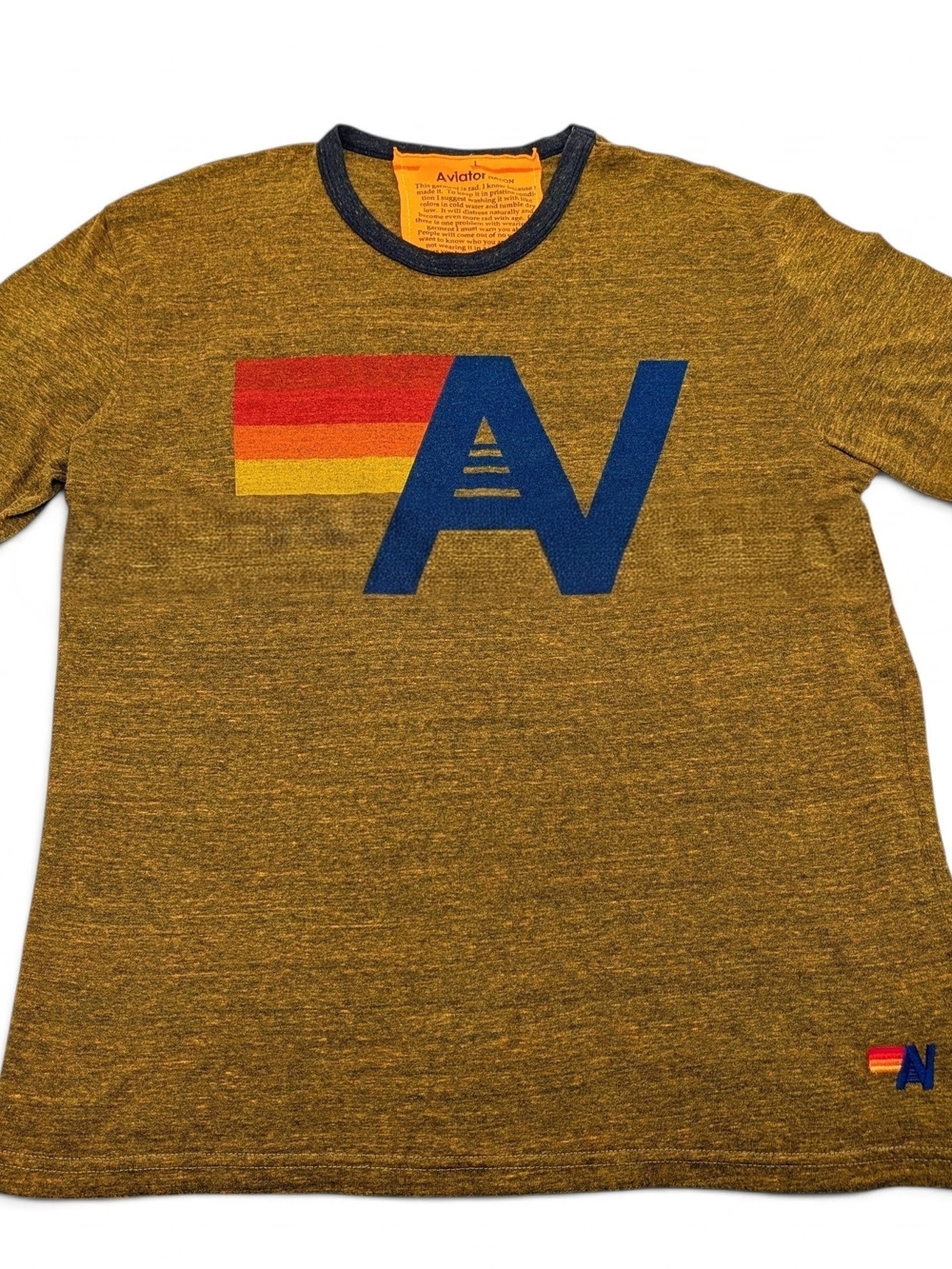 Rare Aviator Nation Logo Ringer Tee Shirt Gold/ Mustard Women's Large